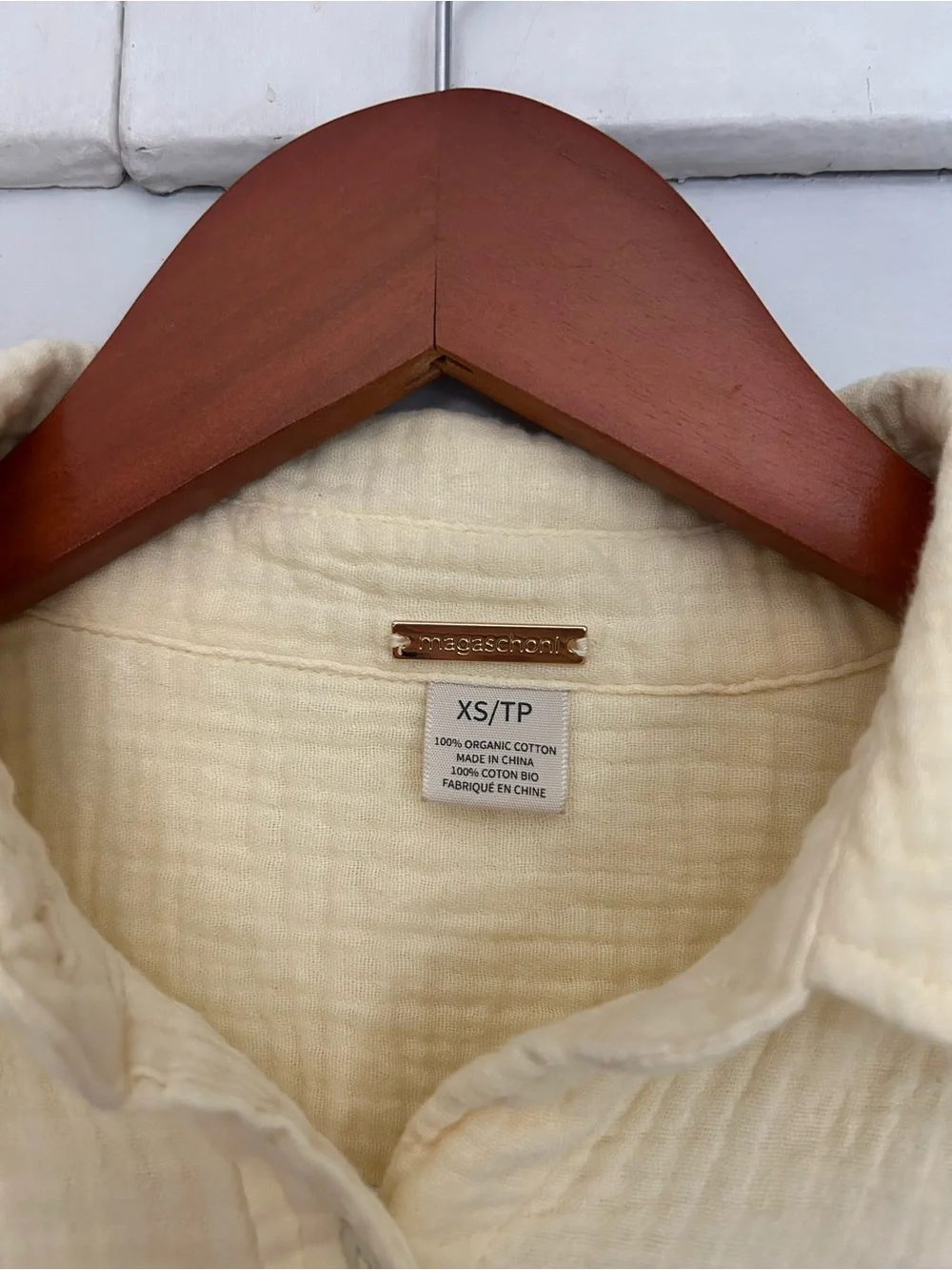 Magaschoni Butter Yellow Organic Cotton Gauze Oversized Button Down Boho XS